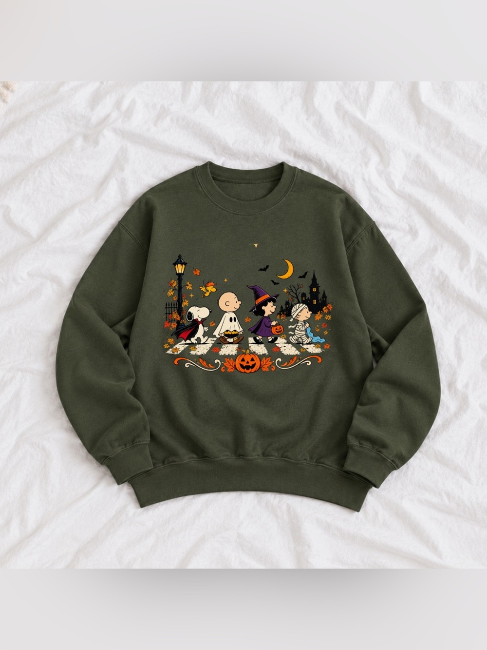 Forest Green Halloween Peanuts Crewneck Sweatshirt